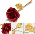 Plastic Red Gold Rose Artificial Flower with Gift Box - Image 2
