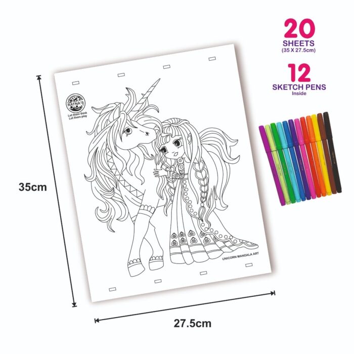 Unicorn Mandala Art The Colouring KIT 20 Sheets with 12 Sketch Pens Inside - Image 2