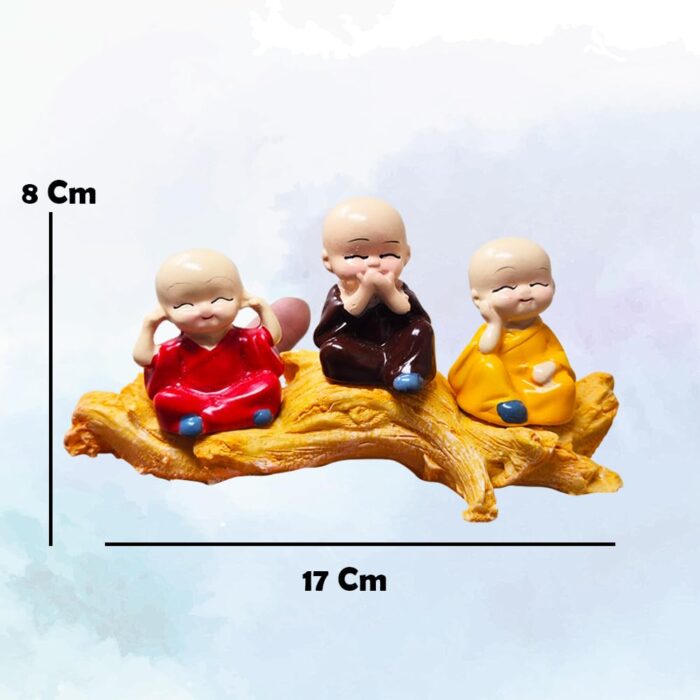 3 Baby Monks Sitting On Tree - Image 2